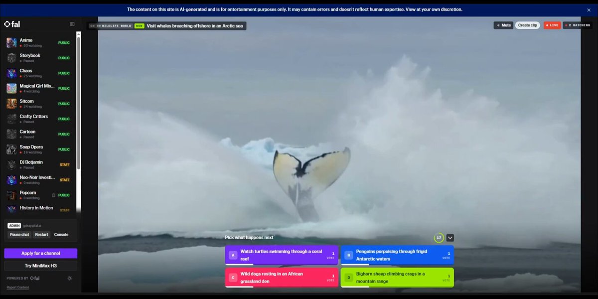 Fal's H3 Max family now generates Full HD video in real time, and a 24/7 AI wildlife live stream is already running on it