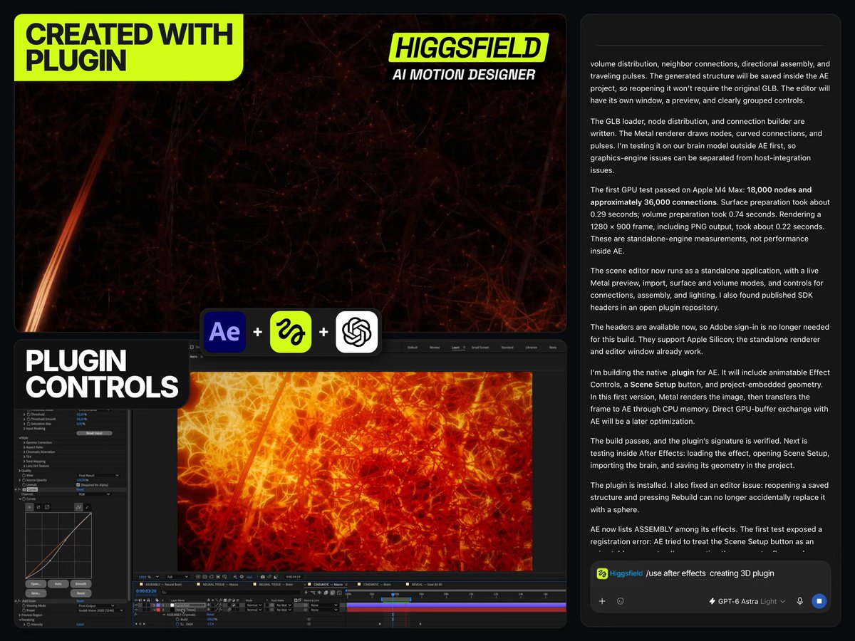 Higgsfield's GPT-6 Astra plugin takes over After Effects and turns a text prompt into a fully editable 3D animation engine